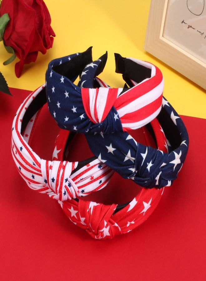 Lonext 4pcs Independence Day Knotted Headband for Women 4th of July Hairbands Twist Turban Headband Elastic Hair Hoop (American Flag Colors) - Image 5